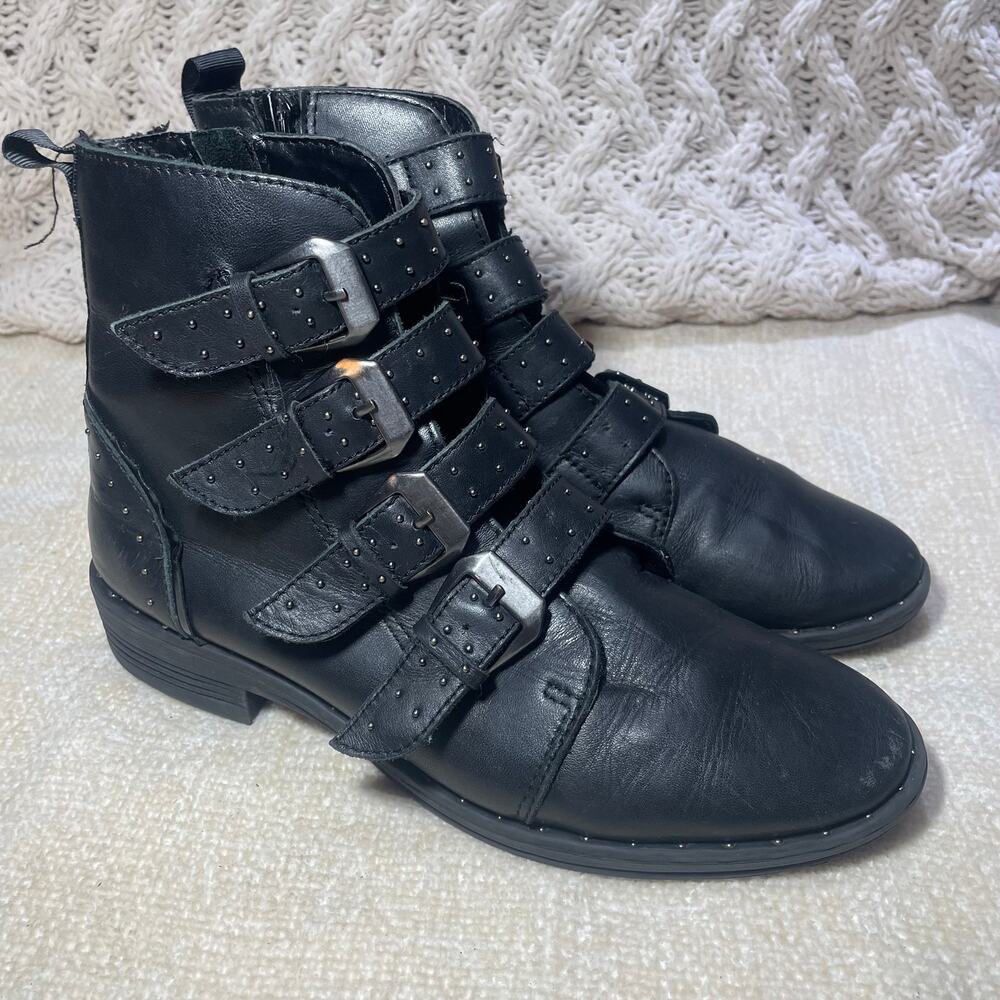 Madden Girl Twisted Studded Combat Boots Black Size 7.5| Moto Buckle Grunge